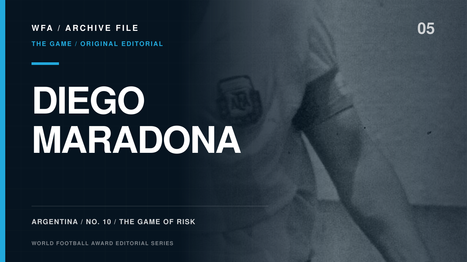 Diego Maradona at the 1986 World Cup, presented within the World Football Award Archive File design.